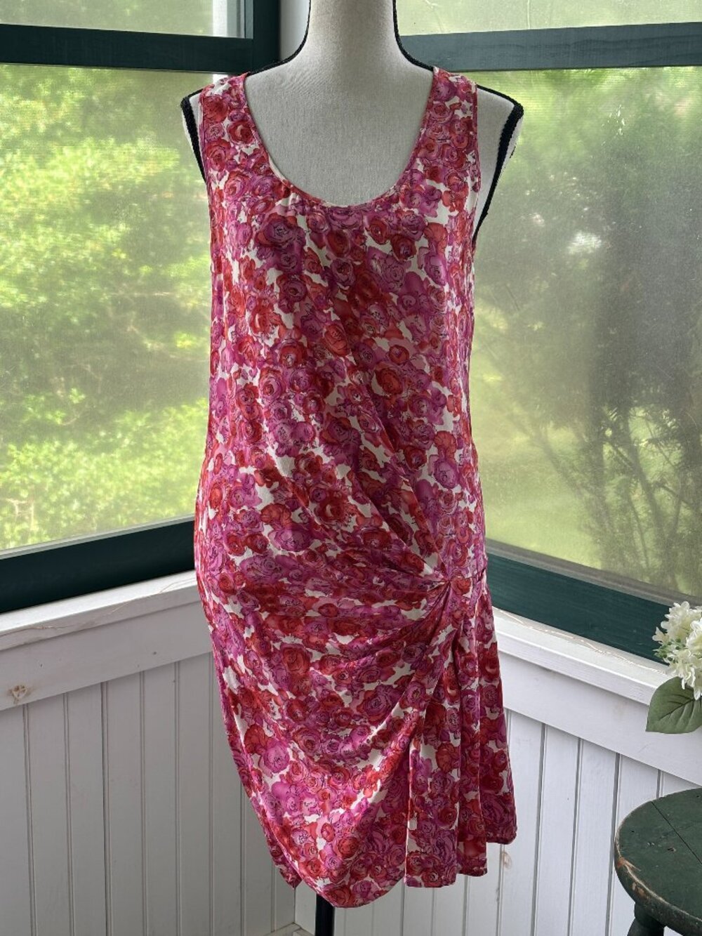 Thakoon Addition Silk Floral Draped Mini Dress | Pink & Red | Size 4 | Like New